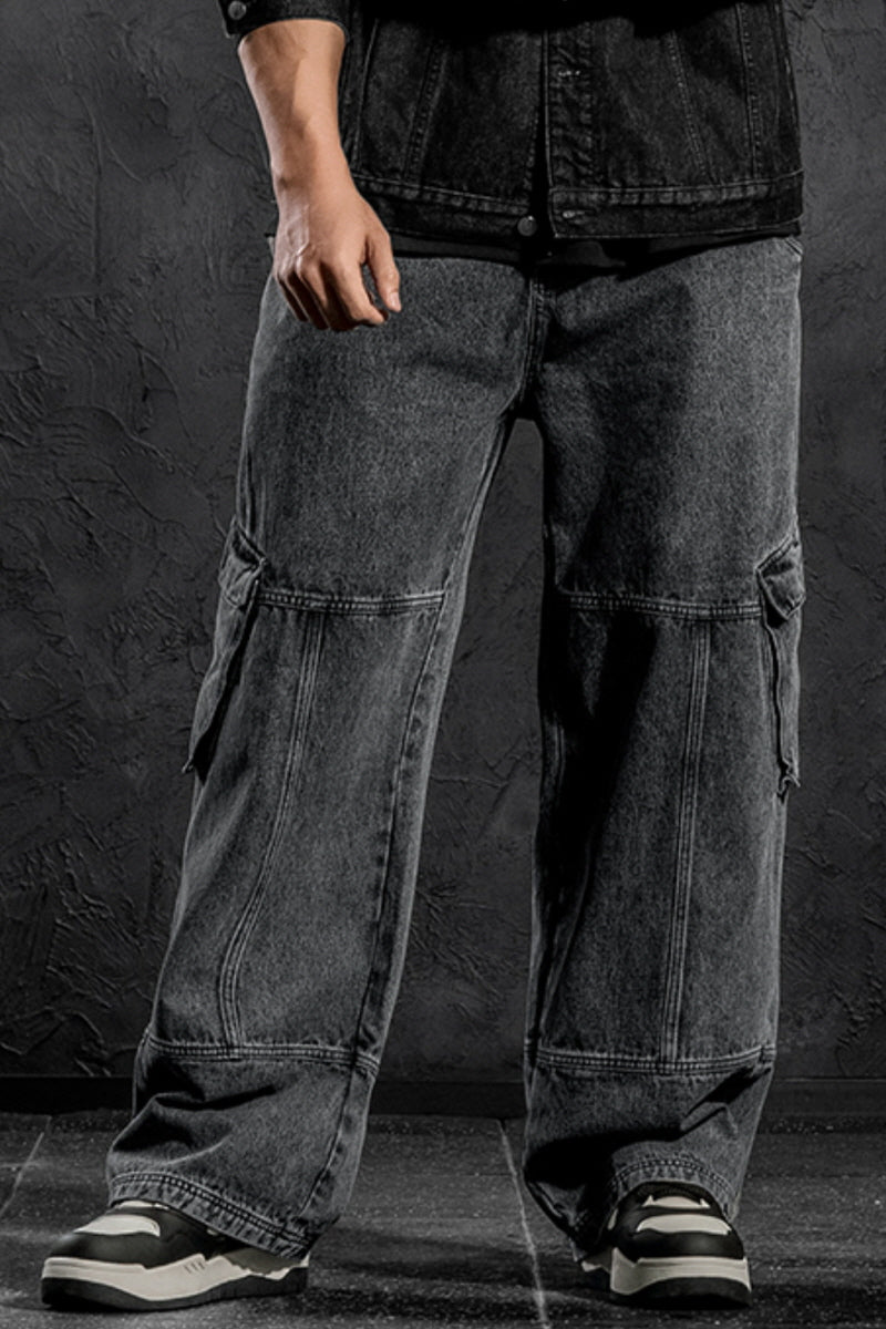 Washed straight-leg jeans